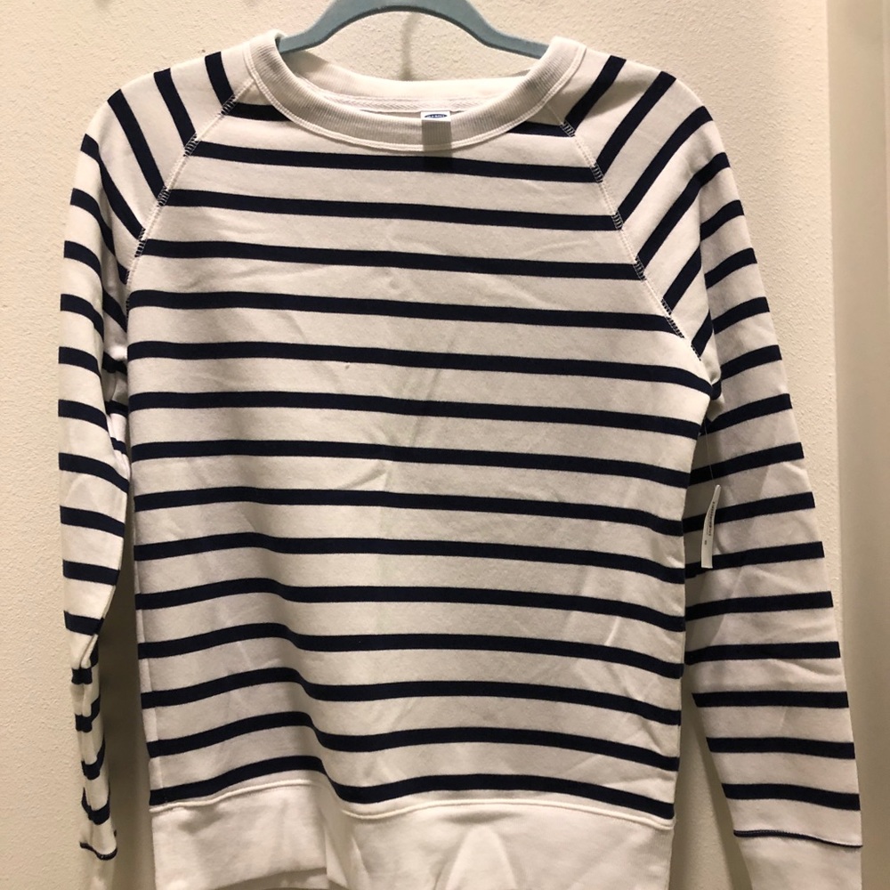 Navy and white striped pullover
